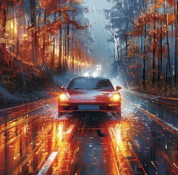 Auto lluvia acuarela