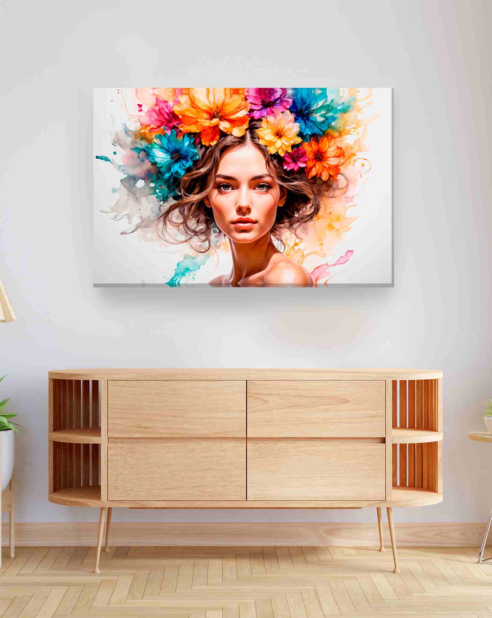 Mujer corona flores colores