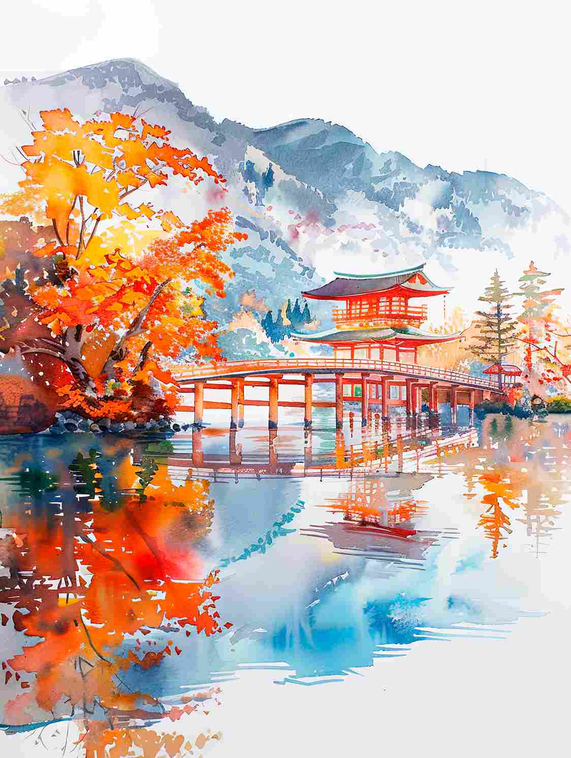 Paisaje Japón acuarela